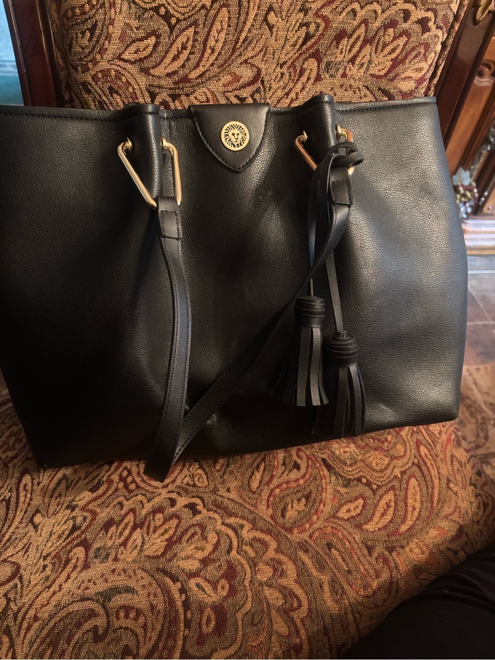 Anne Klein Black Tote with Tassel Accents brand new never used with tags